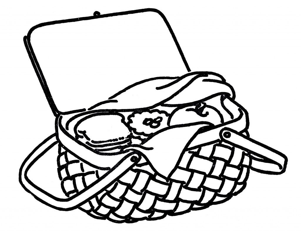 1024x786 Vintage Line Art Drawing - Picnic Basket Sketch