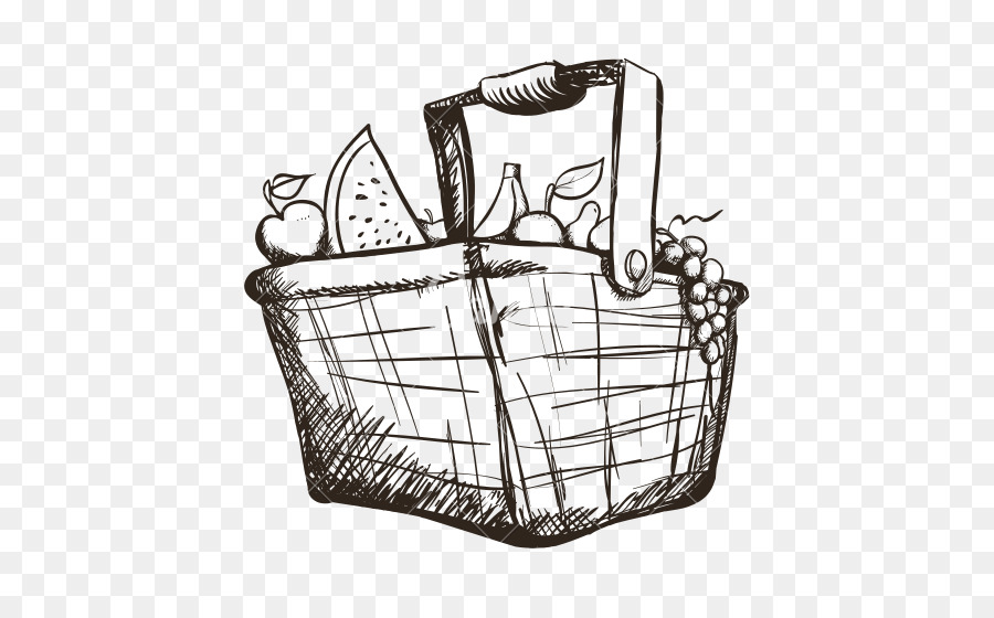 900x560 Basket Of Fruit Drawing - Picnic Basket Sketch