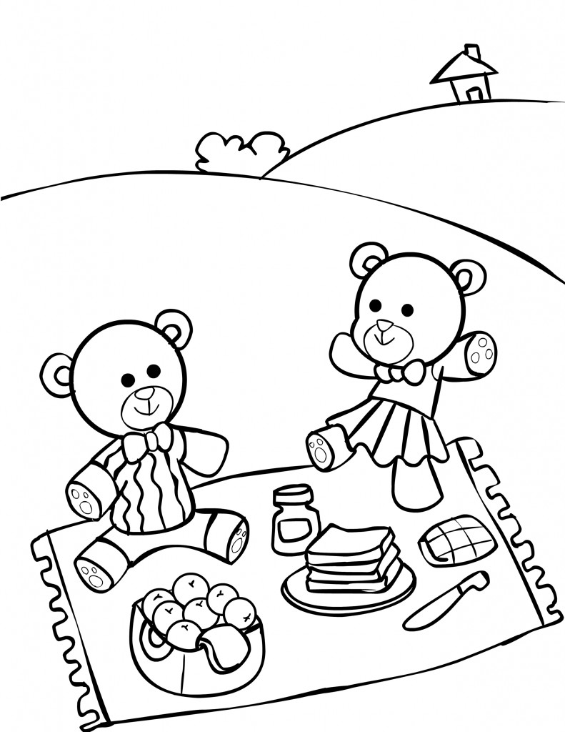 791x1024 Picnic Drawing For Kids Summer Coloring - Picnic Scene Sketch