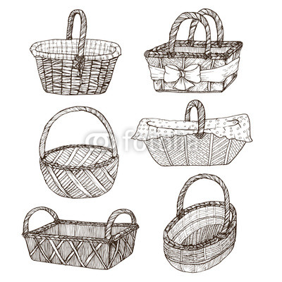 400x400 Hand Drawn Picnic Basket Collection Isolated On White Background - Picnic Sketch