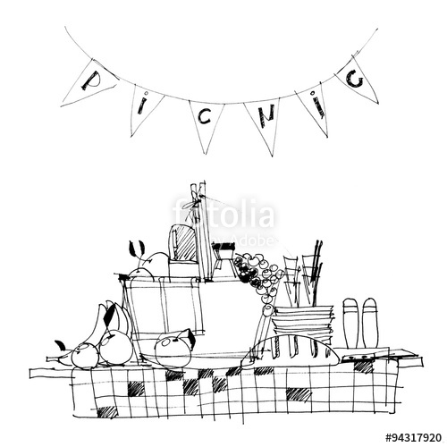500x500 Picnic Table With Food. Sketch. Invitation Stock Photo And - Picnic Sketch