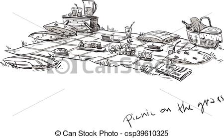 450x277 Picnic On The Grass. Vector Sketch. - Picnic Sketch