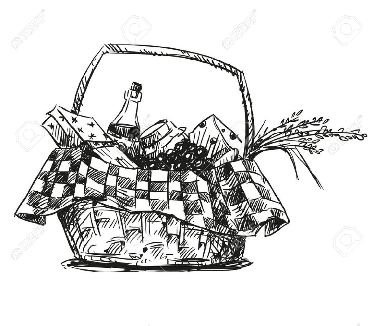 1300x1135 Basket Clipart Sketch - Picnic Sketch