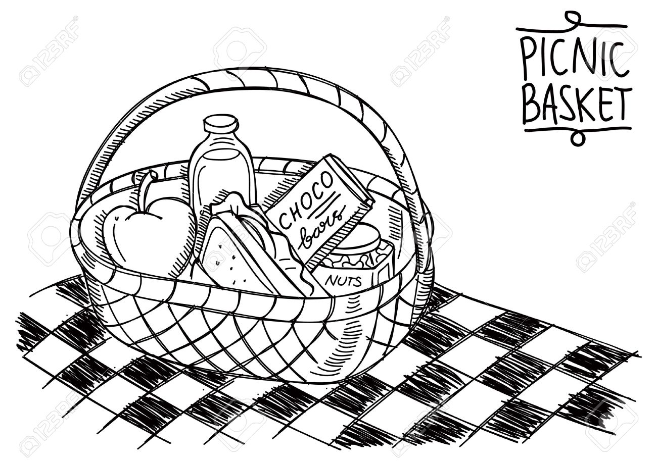 1300x913 Basket Clipart Sketch - Picnic Sketch