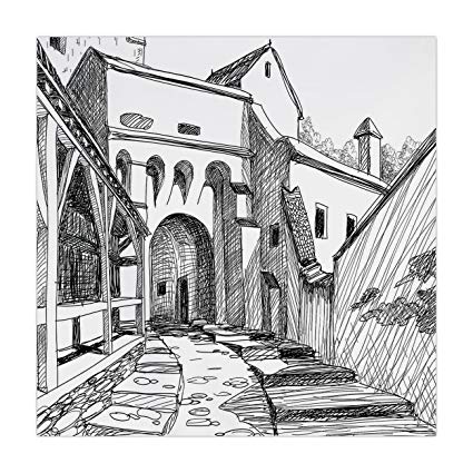 425x425 Polyester Square Tablecloth,medieval Decor,medieval - Picnic Table Sketch