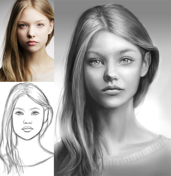 600x616 How To Digitally Paint Faces With Incredible Likeness - Pictures Of Sketch Of Faces