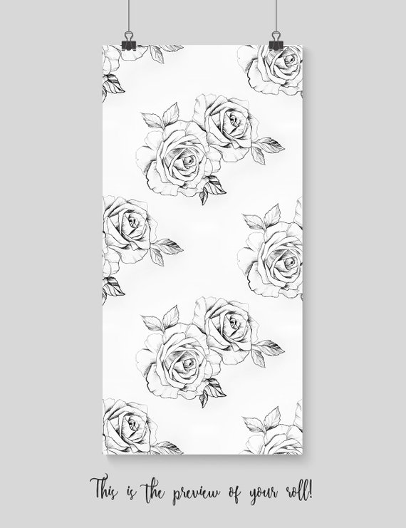 570x741 Sketched Roses Removable Wallpaper Flowers Wall Mural Leaves Etsy - Pictures Of Sketched Roses