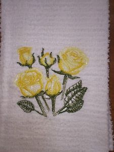 225x300 Embroidered White Kitchen Bar Hand Towel Yellow Sketched Roses - Pictures Of Sketched Roses