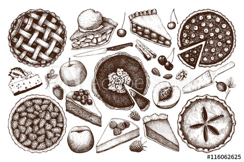 500x333 Vector Collection Of Ink Hand Drawn Fruit And Berry Baking - Pie Sketch