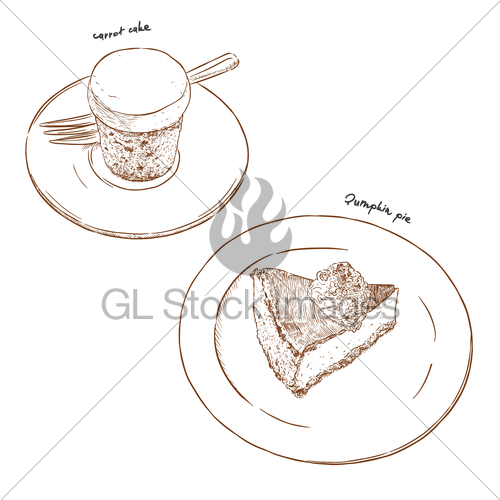 500x500 Carrot Cake And Pumpkin Pie , Hand Draw Sketch Vector. Gl Stock - Pie Sketch