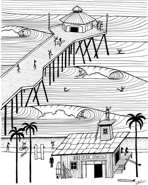 480x600 Pier Surfing T Shirt Pome Maui - Pier Sketch