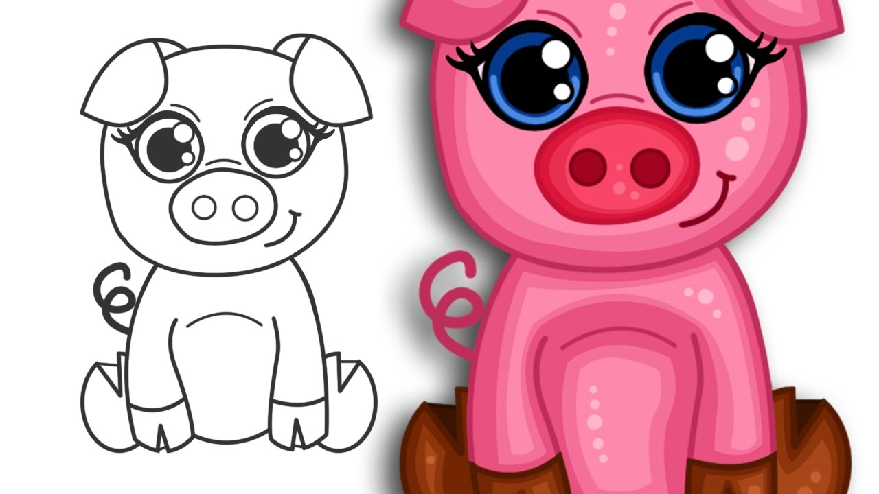 1280x720 How To Draw A Super Cute Cartoon Pig Step By Step Drawing - Pig Cartoon Sketch