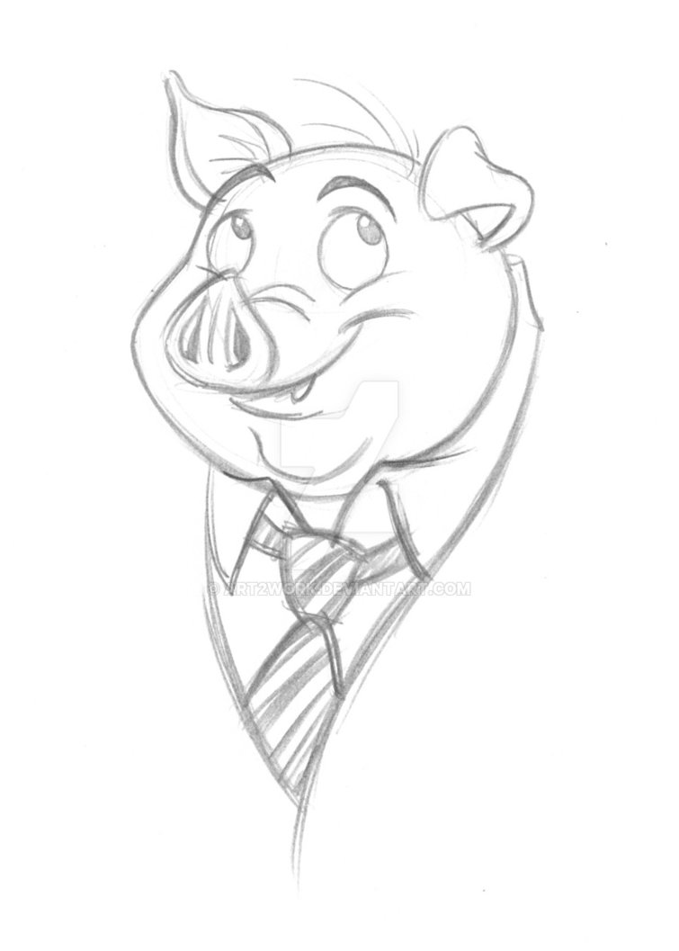 755x1057 Character Sketch A Happy Pig By Art2work - Pig Cartoon Sketch