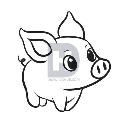 424x422 How To Draw A Simple Pig, Step By Step, Drawing Guide, By - Pig Face Sketch