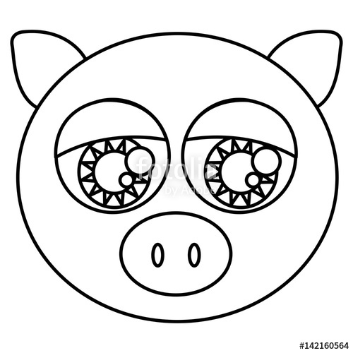 500x500 Sketch Silhouette Face Cute Pig Animal With Big Eyes Vector - Pig Face Sketch
