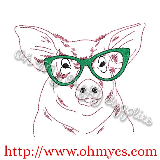 550x550 Pig Sketch With Glasses Embroidery Design - Pig Sketch