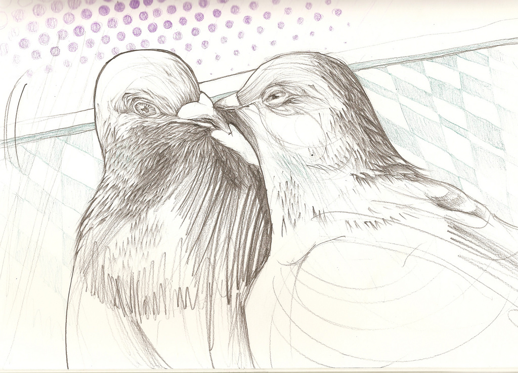 1024x737 Pigeon Lovers Sketch Pigeons In The Eel Amp Pie Shop Yes - Pigeon Sketch