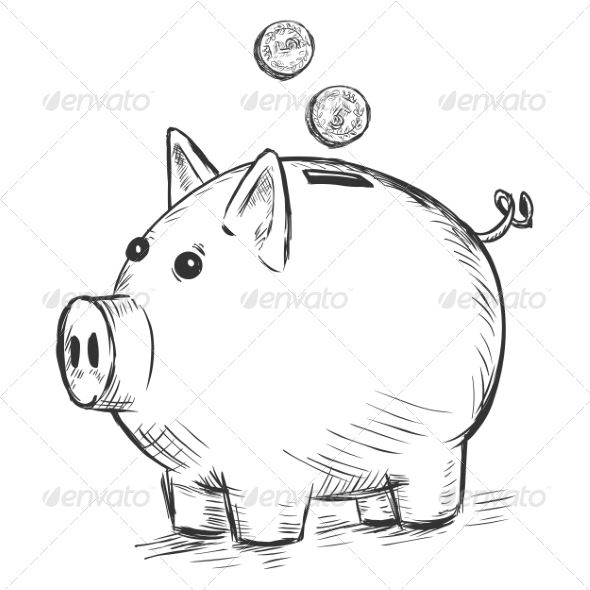 590x590 Piggy Bank Sketch By Nikiteev Graphicriver - Piggy Bank Sketch