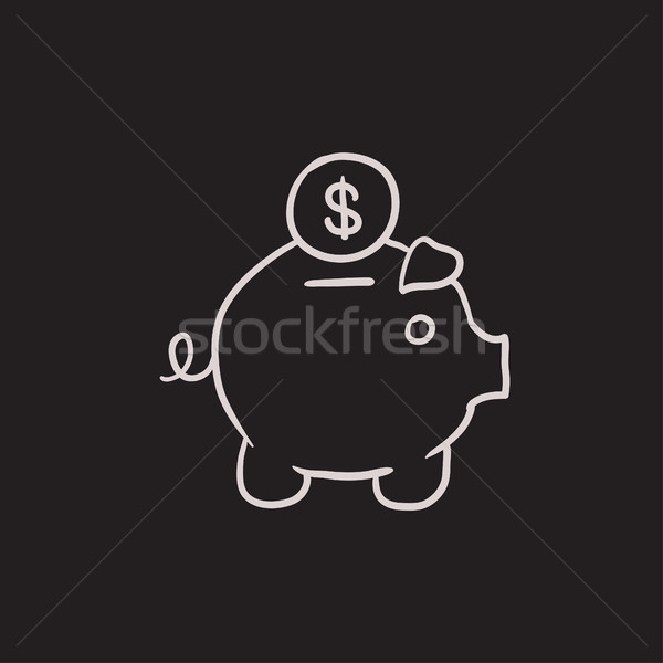 600x600 Piggy Bank With Dollar Coin Sketch Icon. Vector Illustration - Piggy Bank Sketch