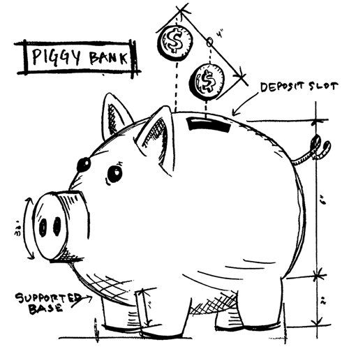 500x500 Tim Holtz Rubber Stamp Piggy Bank Sketch Stampers Anonymous P1 - Piggy Bank Sketch