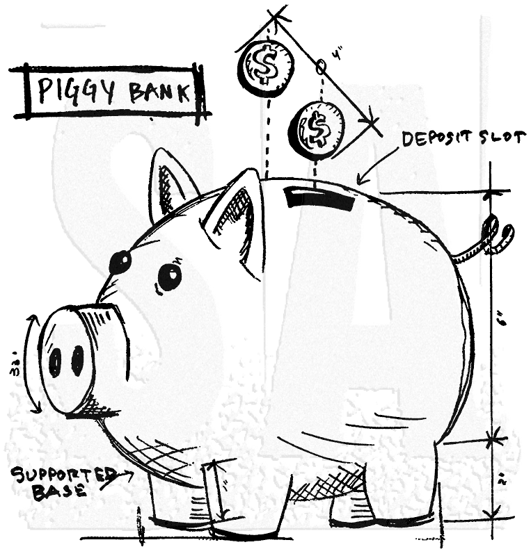 763x800 Tim Holtz Wood Mounted Stamp - Piggy Bank Sketch