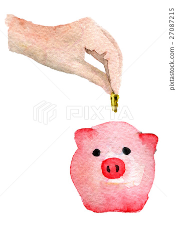 351x450 Watercolor Sketch Of Piggy Bank On White - Piggy Bank Sketch