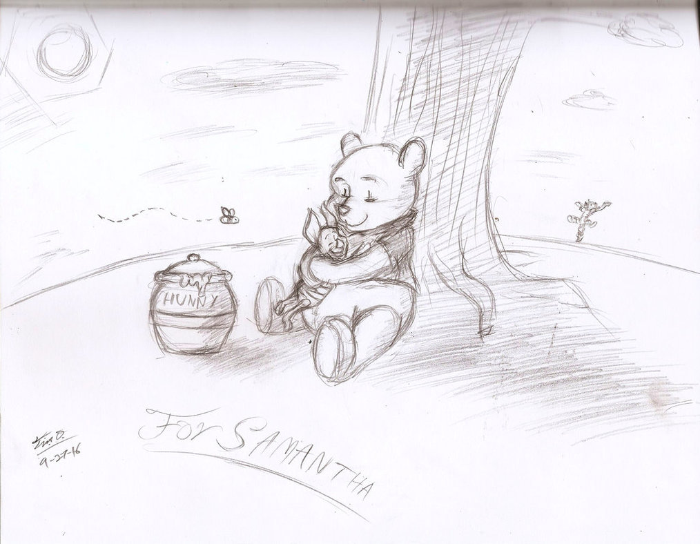 1014x788 Pooh And Piglet With Honey Sketch By Django90 - Piglet Sketch