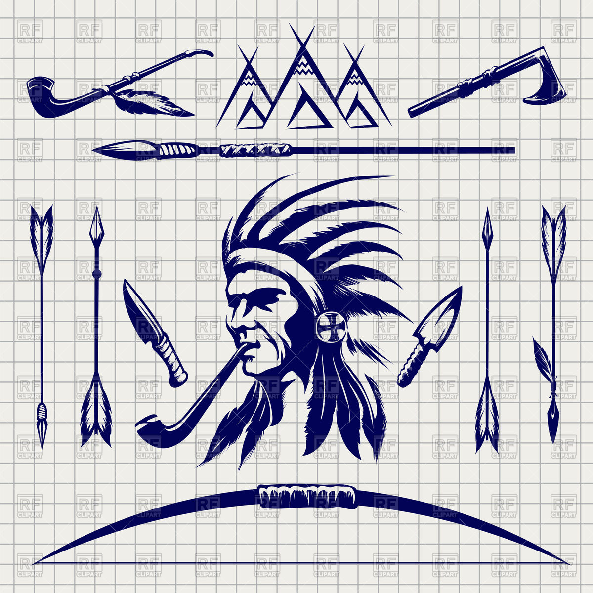 1200x1200 Sketch Of Native American Indian Arrows, Bow And Pike Vector Image - Pike Sketch