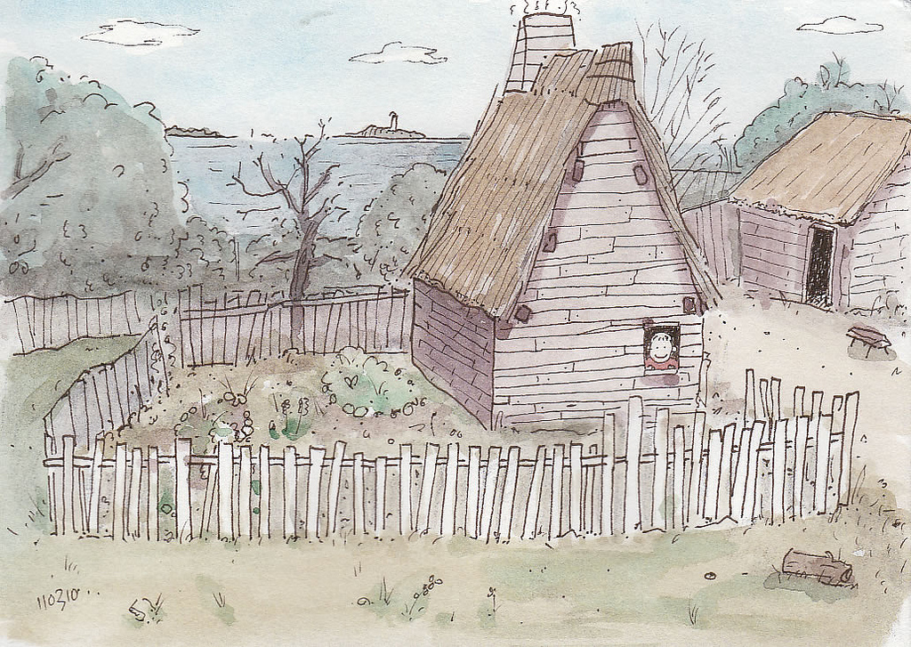 1024x727 Ma Plymouth Pilgrim Village Drawn - Pilgrim Sketch