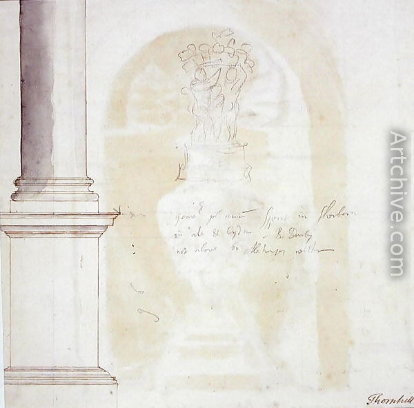 600x592 Sketch Of A Pillar And Statue Reproduction By Sir James Thornhill - Pillar Sketch