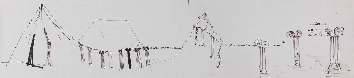 1200x264 Column, Capital, Entablature, Pilaster, Caryatid, Stage Set - Pillar Sketch