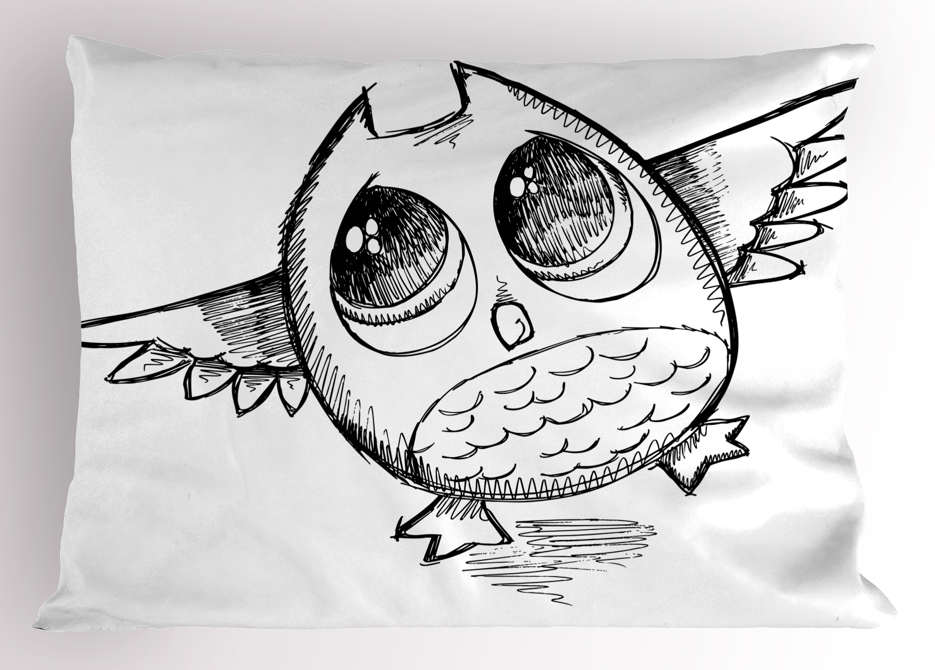1884x1350 Doodle Pillow Sham Sad Owl Almost Crying With Big Eyes Cartoon - Pillow Sketch