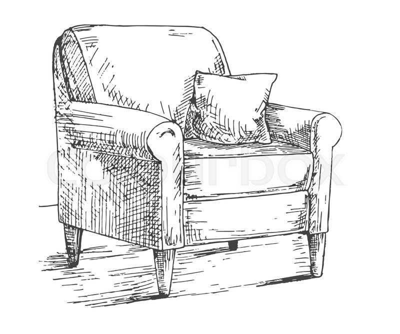 800x668 Hand Drawn A Soft Chair With A Pillow. Vector Illustration In - Pillow Sketch