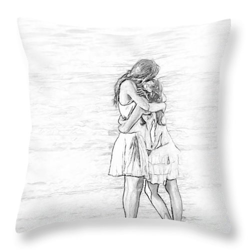 500x500 Sisters Beach Hug Sketch Throw Pillow For Sale By Randy Steele - Pillow Sketch
