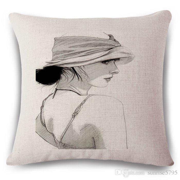 700x700 Modern Sketch Cushion Cover Fashion Girl Almofada Decorative - Pillows Sketch