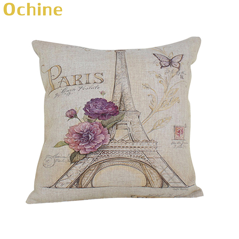 800x800 Ochine 4545 Cm Retro Bulding Of Paris Pillows Sketch Cotton Linen - Pillows Sketch