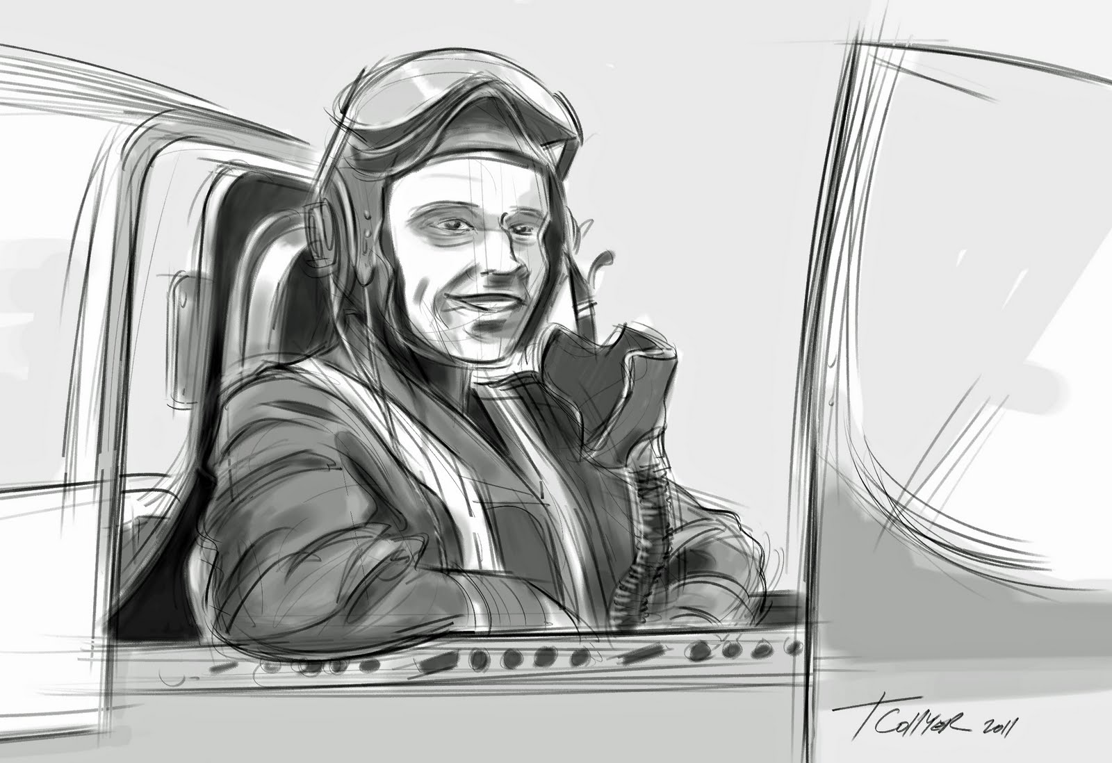 1600x1098 Roundcat Productions P 51 Pilot - Pilot Sketch