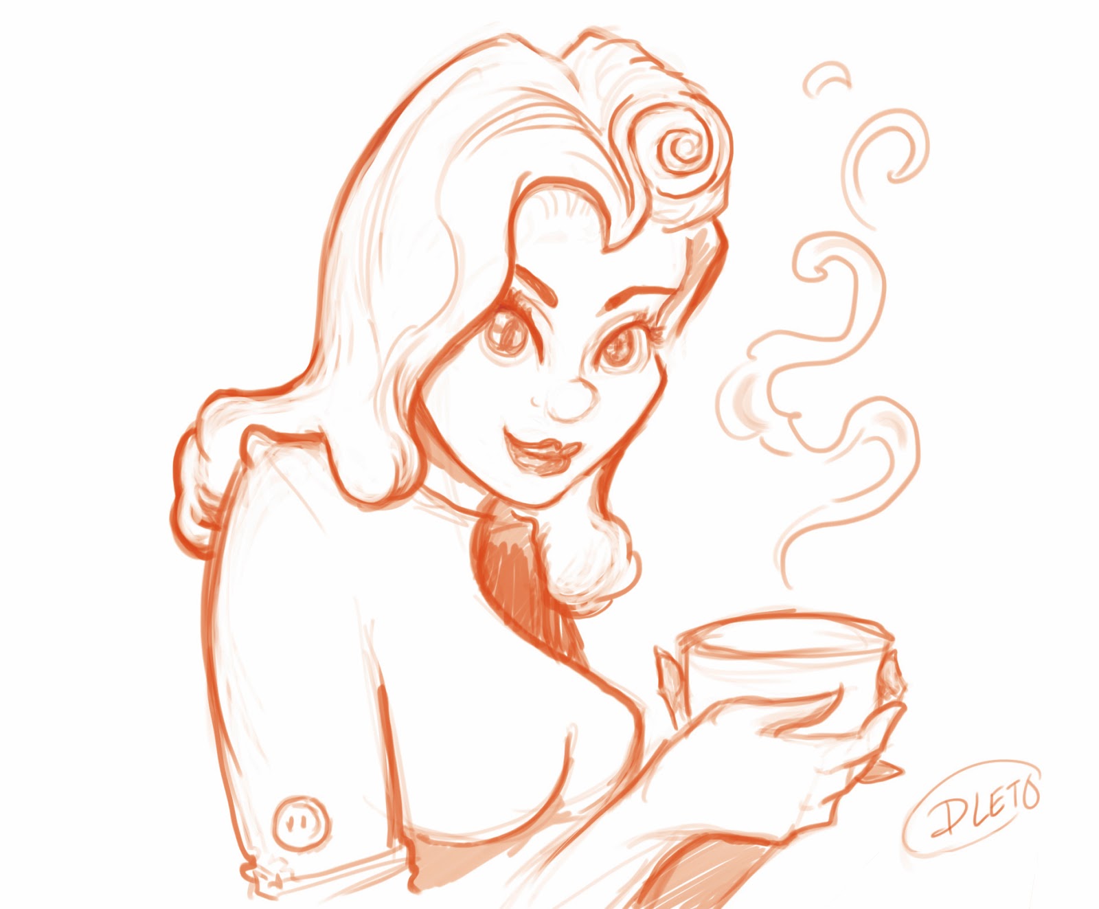 1600x1323 Diana Leto Coffee Girl Pin Up Sketch - Pin Sketch