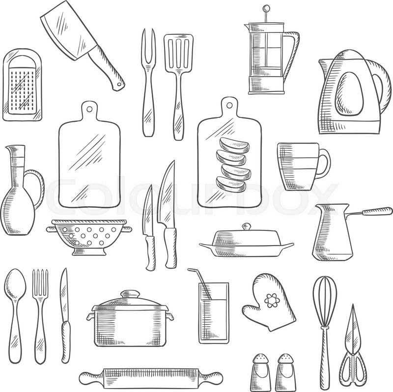 800x798 Kitchen Utensils And Appliances Sketch Icons Of Tea And Coffee - Pin Sketch