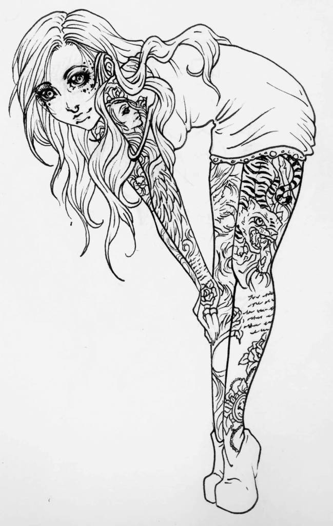 649x1024 Jessica Canvas Design A Awesome White Ink Pin Up Girl Tattoo - Pin Up Girl Sketch