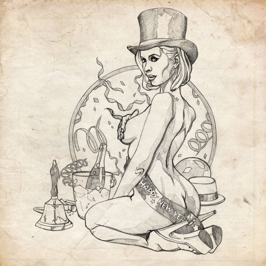 894x894 New Years January Sketch Pinup Girl By Benke33 - Pin Up Sketch