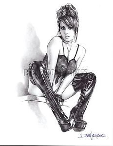 232x300 Dave Nestler Pin Up Girl Signed Sketch Print Nissa Hall In - Pin Up Sketch