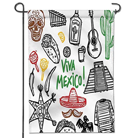 466x466 Garden Flag Sketch Latin Object With Burritos Guitar - Pinata Sketch