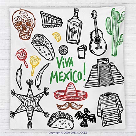 463x463 59 X 59 Inches Mexican Decorations Fleece Throw - Pinata Sketch