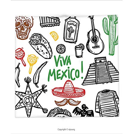 450x450 Custom Printed Throw Blanket With Mexican Decorations Sketch Latin - Pinata Sketch