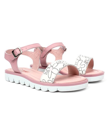 452x543 Dogi Kids Footwear Pink Flower Sketch Leather Sandal - Pink Flower Sketch