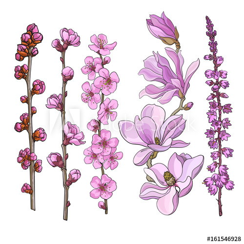 500x500 Set Of Hand Drawn Pink Flowers - Pink Flower Sketch