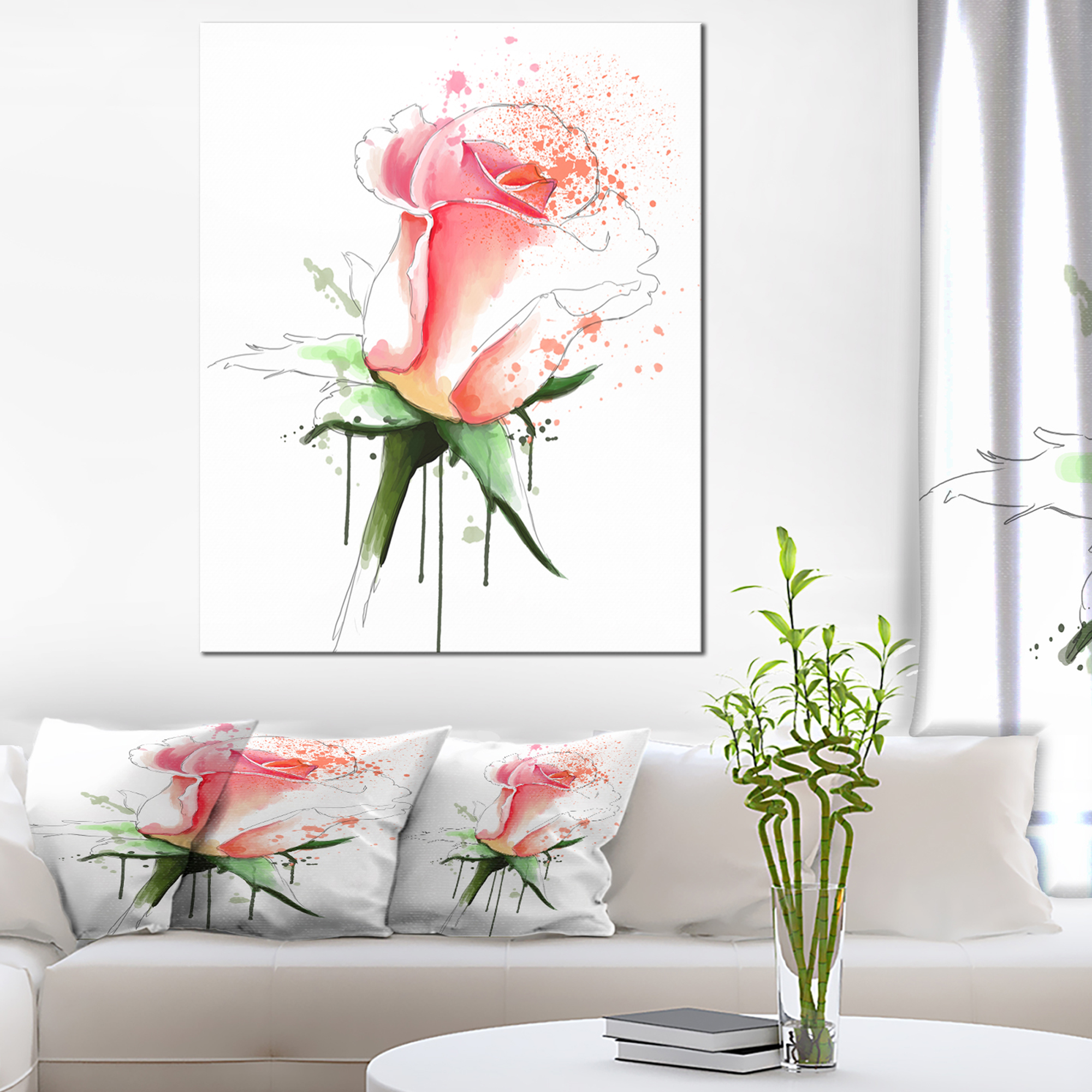 2000x2000 Pink Rose Sketch With Green Calyx - Pink Rose Sketch