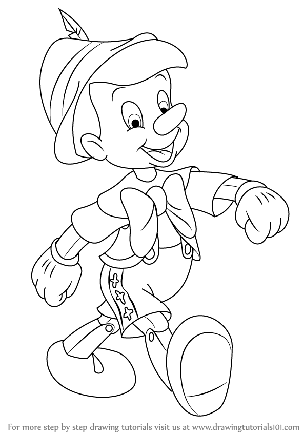 593x844 Learn How To Draw Pinocchio (Pinocchio) Step By Step Drawing - Pinocchio Sketch