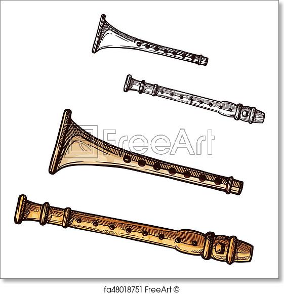 561x581 Free Art Print Of Vector Sketch Icon Flute Pipe Musical Instrument - Pipe Sketch